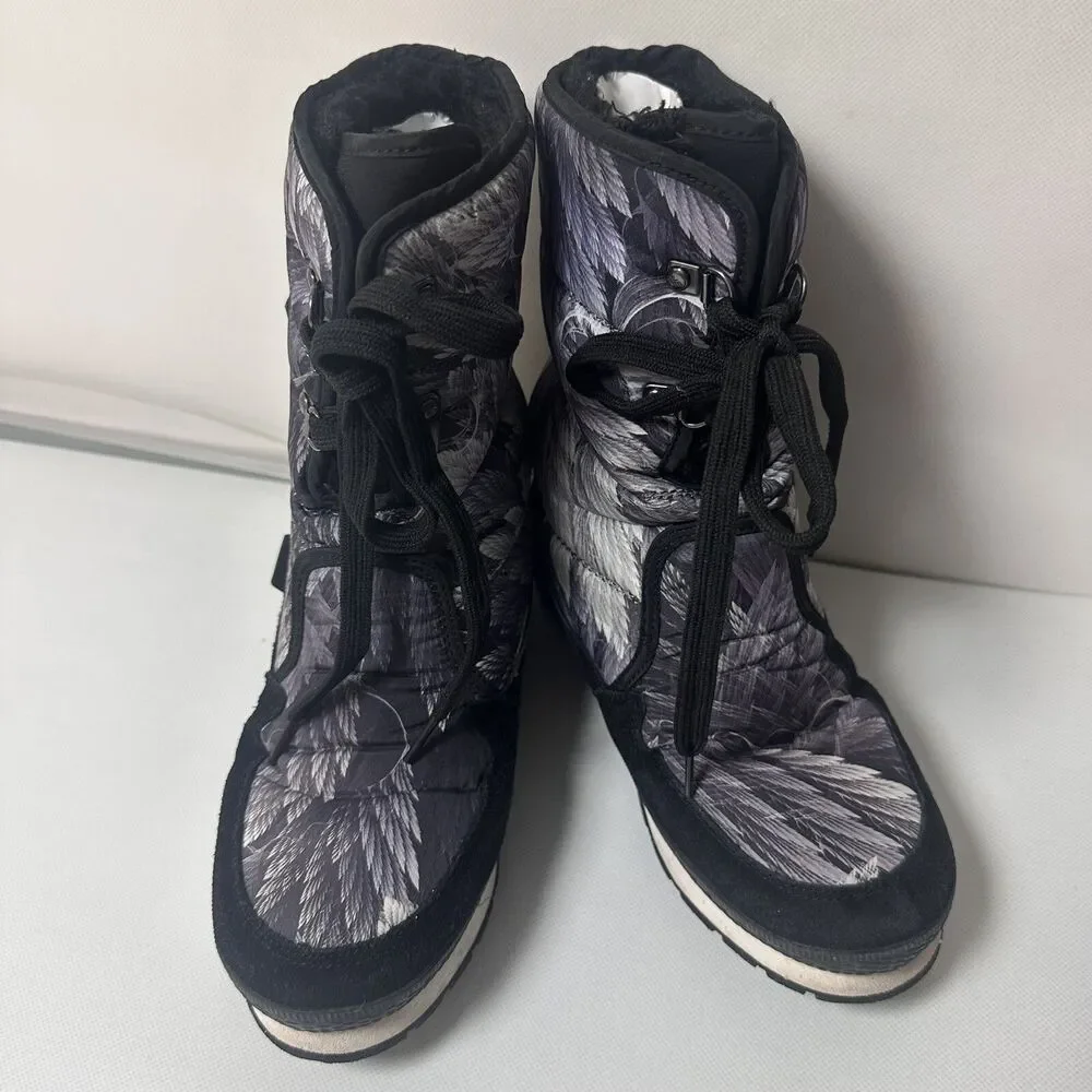 Icepeak Waterproof BootsBlack Lace Up Grip Puffer Faux Fur Snow Moon 8
